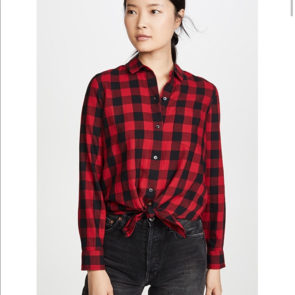 Madewell Buffalo Plaid Tie-Front Flannel